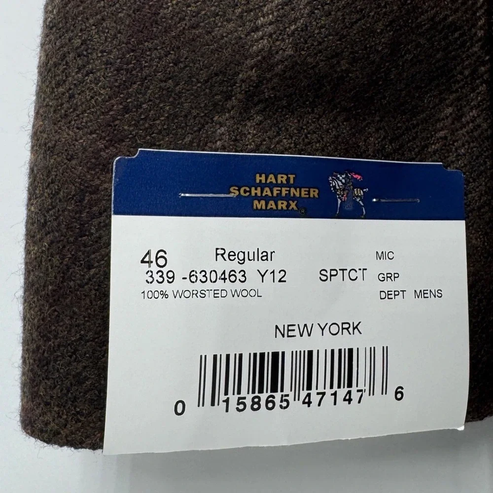 Hart Schaffner Marx Mens 46R Brown Plaid 100% Worsted Wool Blazer Sport Coat USA